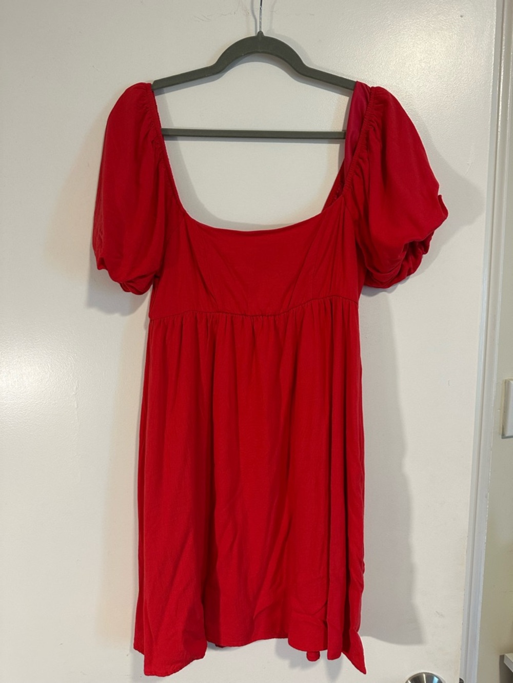 Altar'd State Red Puff Sleeve Square Neck Mini Dress